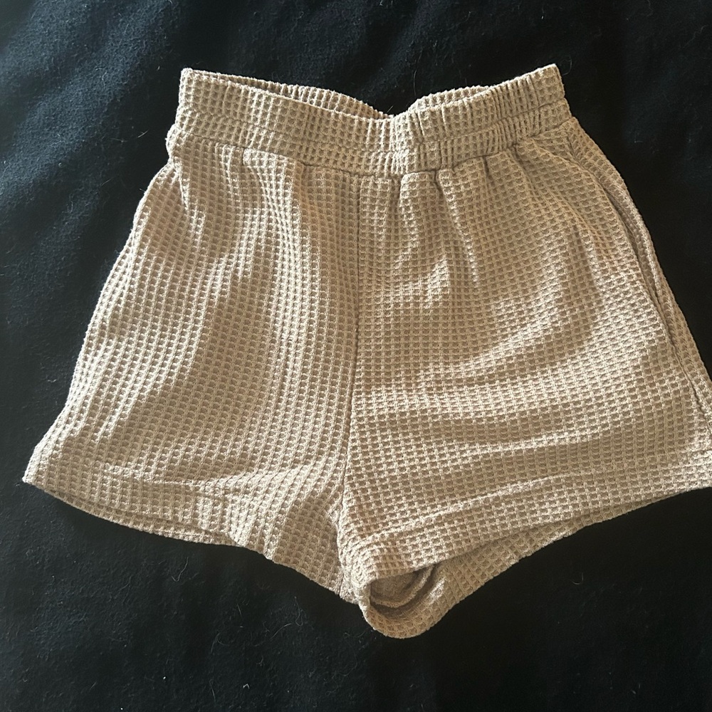 Princess Polly Beige Waffle Knit Athletic Shorts